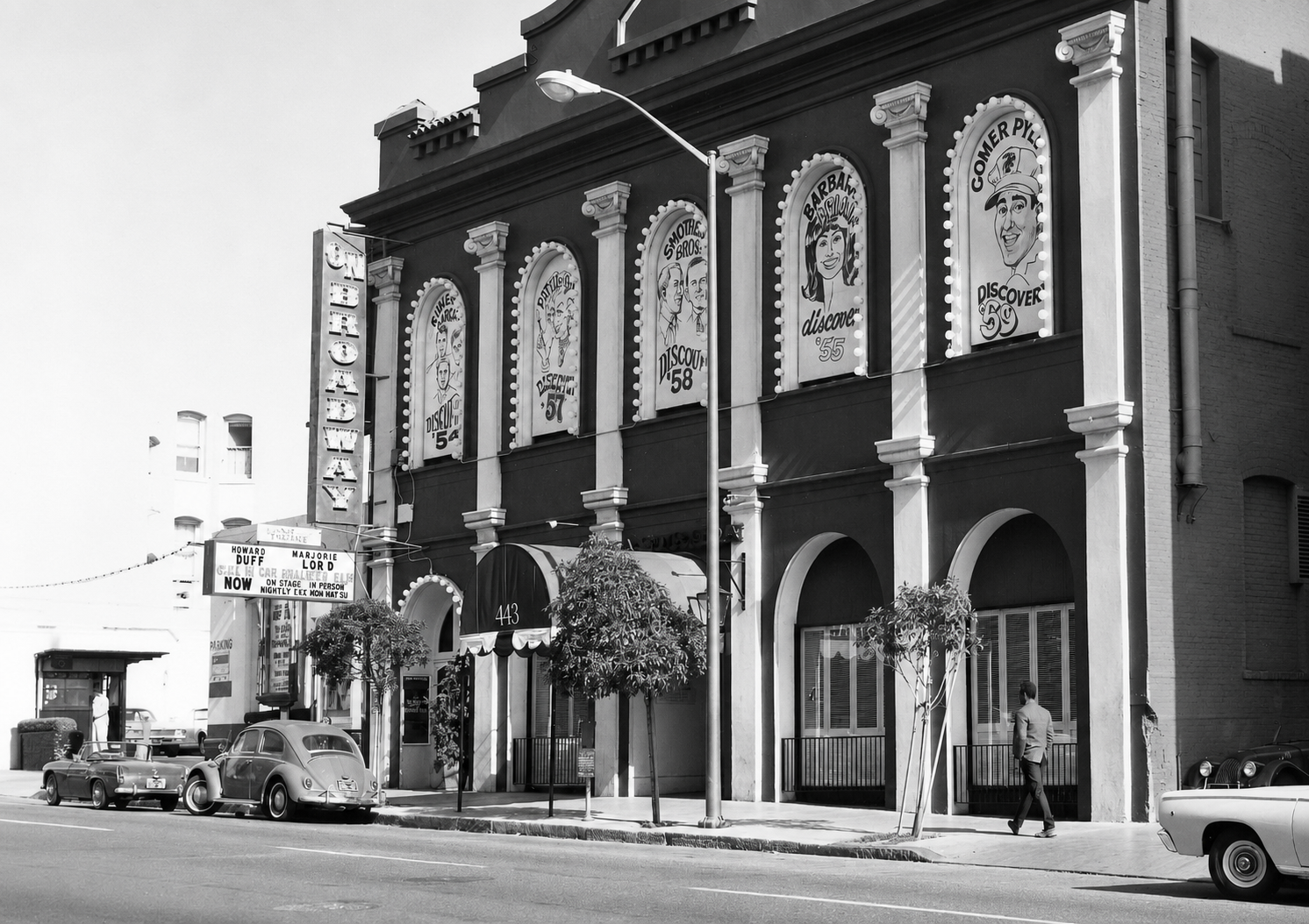 The On Broadway Theatre marquee advertising a live production